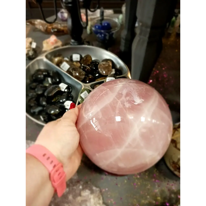7’’ Huge Gorgeous Rose Quartz Sphere – Heart Chakra Healing Crystal | The Mystical Moons