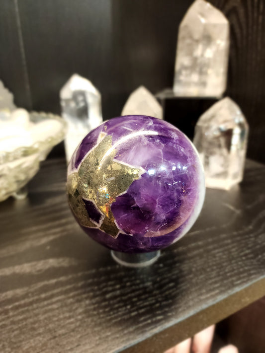 💜✨ Amethyst and Pyrite Spheres – Harmonizing Energy & Abundance! 💰 - Spheres