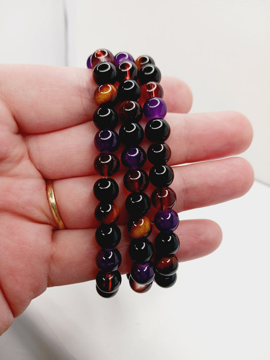 💎 Amethyst Tiger’s Eye Smoky Quartz & Obsidian 8mm Bead Bracelet ✨