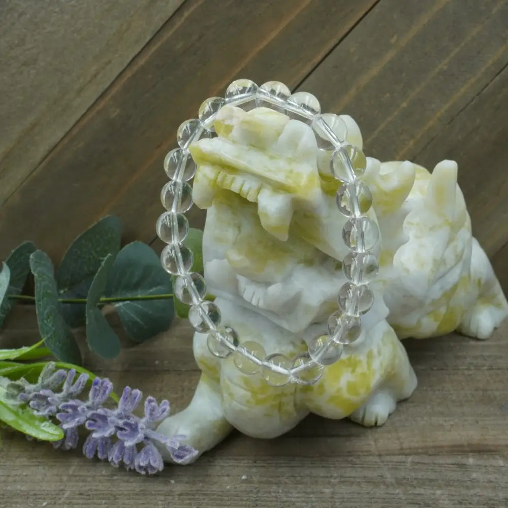 🌈✨ Angel Aura Clear Quartz Bracelet 8mm – Upliftment Clarity and Spiritual Connection 🤍 - OMC BRACELETS
