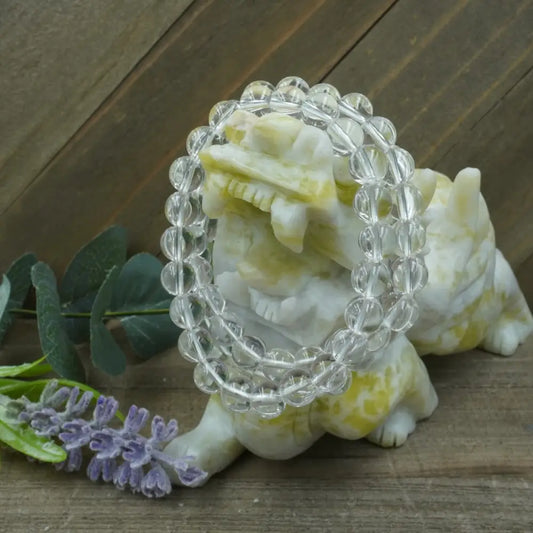 🌈✨ Angel Aura Clear Quartz Bracelet 8mm – Upliftment Clarity and Spiritual Connection 🤍 - OMC BRACELETS