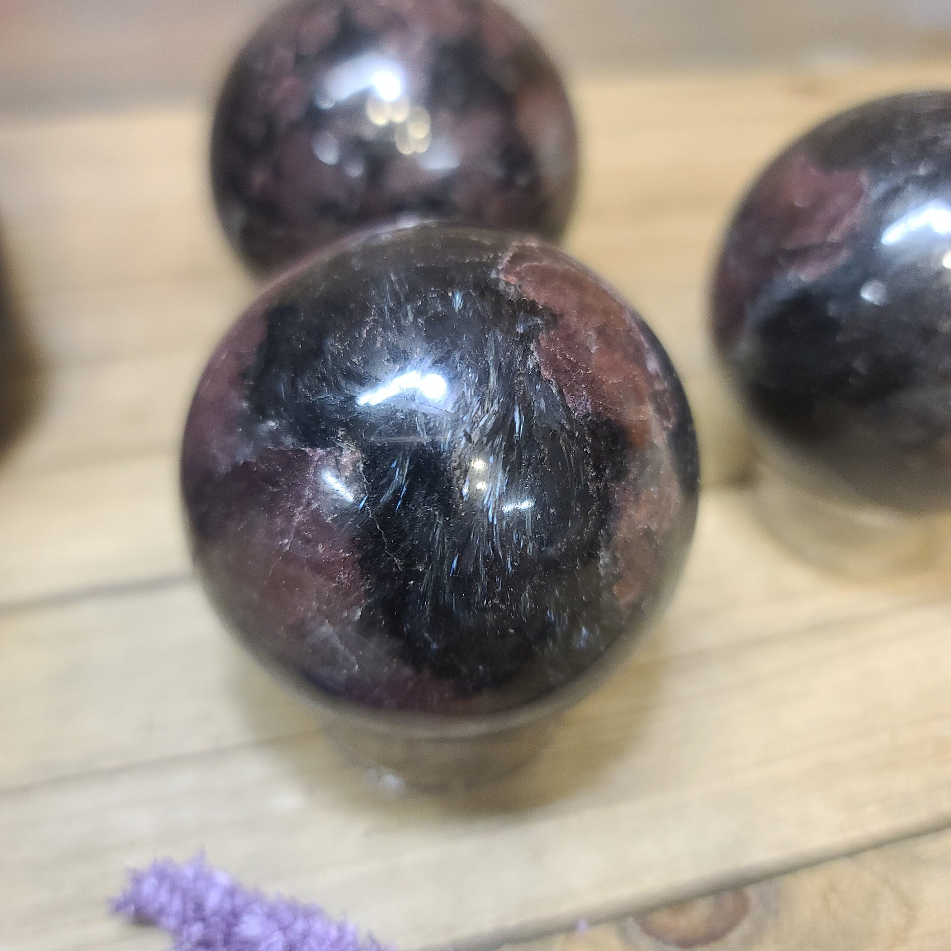 🔥✨ Arfvedsonite (Firework Stone) w/ Garnet Spheres – Ignite Transformation & Manifest Magic! ✨🔥 - Spheres