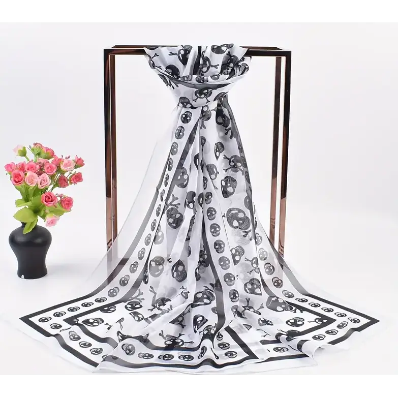 Assorted Skull Scarves - White on Black with Skulls - Clothing & Apparel