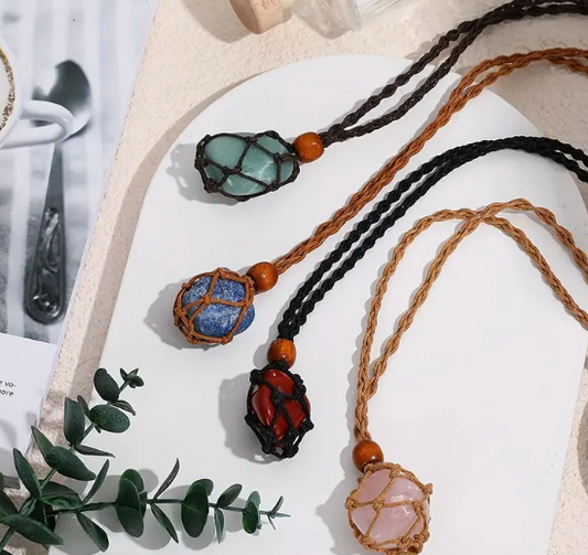 Basket Macrame Crystal Necklace - Jewelry