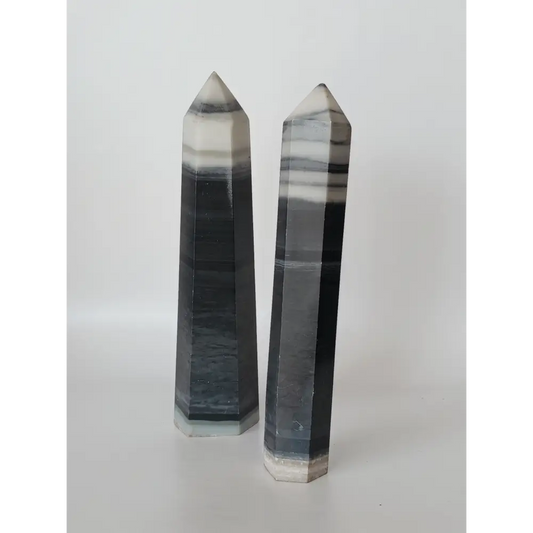 ⚫⚪ Black and White Shamanite Calcite Towers (5.5’’) – Spiritual Protection Insight & Yin-Yang Balance! ⚪⚫ - Towers
