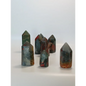 Hand-carved Bloodstone point, 2 to 2.5 inches tall, featuring deep green with natural red flecks, displayed on a white background.

