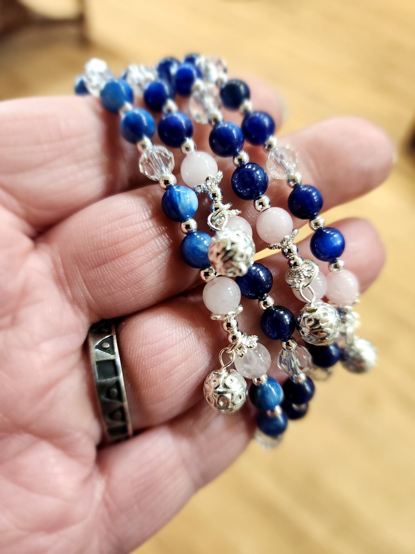 💙 Blue Kyanite Rose Quartz Bracelet with Slide Chain 💖 - OMC BRACELETS
