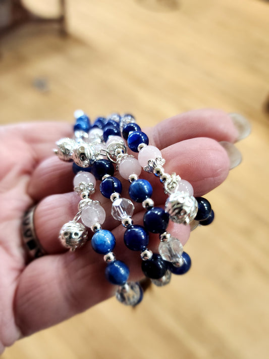 💙 Blue Kyanite Rose Quartz Bracelet with Slide Chain 💖 - OMC BRACELETS