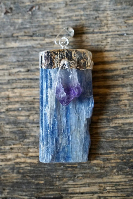 Blue Kyanite with Amethyst Pendant - Jewelry