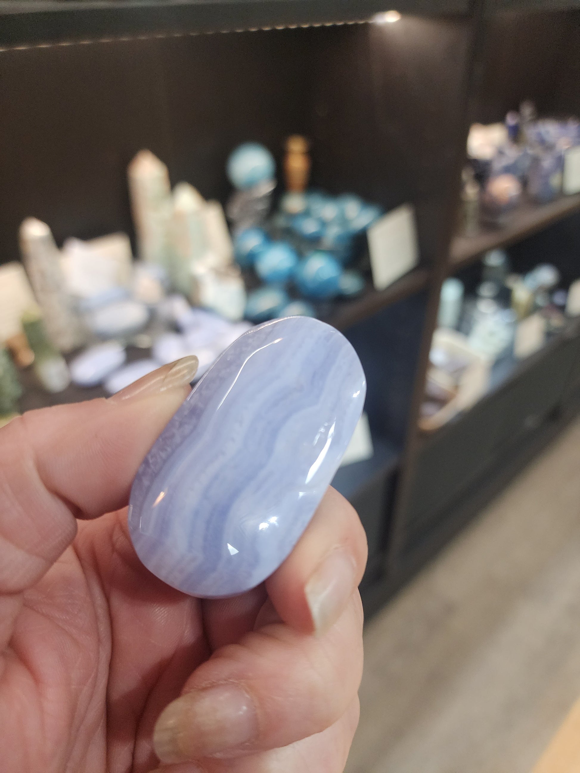 💙✨ Blue Lace Agate Palmstones (Medium) – Calming & Soothing Energy Stones! 🌬️ - PALM