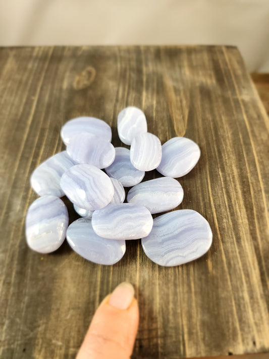 💙✨ Blue Lace Agate Palmstones (Small) – Calming & Soothing Energy Stones! 🌊🪨 - PALM