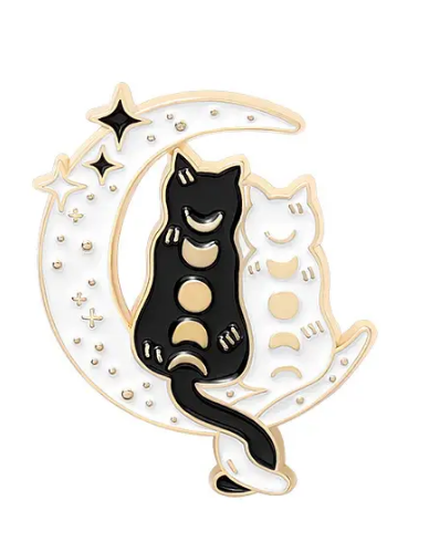 BROOCH LAPEL ENAMEL Magical Pins Pin (Page 1) - Kitties on White Moon - Clothing & Apparel