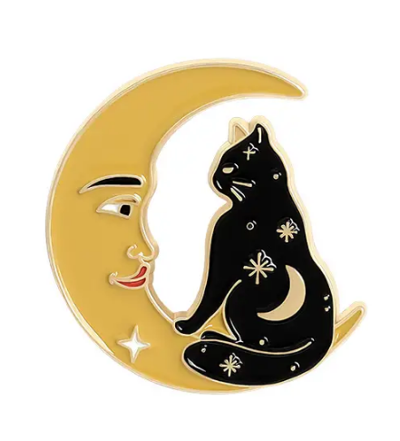 BROOCH LAPEL ENAMEL Magical Pins Pin (Page 1) - Kitty Sitting on Moon - Clothing & Apparel