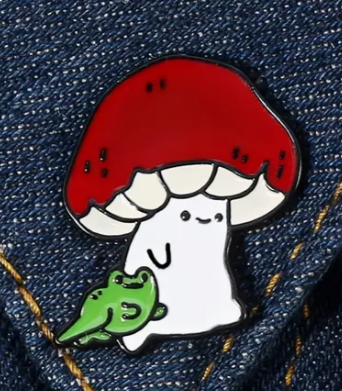 BROOCH LAPEL ENAMEL Magical Pins Pin (Page 1) - Mushroom with Frog - Clothing & Apparel