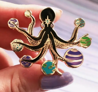 BROOCH LAPEL ENAMEL Magical Pins Pin (Page 1) - Octopus with Planets - Clothing & Apparel