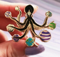 BROOCH LAPEL ENAMEL Magical Pins Pin (Page 1) - Octopus with Planets - Clothing & Apparel