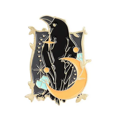 BROOCH LAPEL ENAMEL Magical Pins Pin (Page 1) - Raven Yellow Moon - Clothing & Apparel