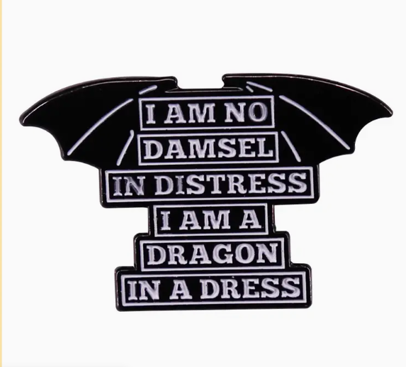 BROOCH LAPEL ENAMEL Magical Pins Pin (Page 2) - No Damsel in Distress Dragon in Dress - Clothing & Apparel