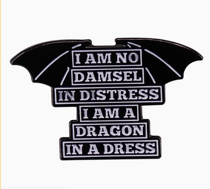 BROOCH LAPEL ENAMEL Magical Pins Pin (Page 2) - No Damsel in Distress Dragon in Dress - Clothing & Apparel