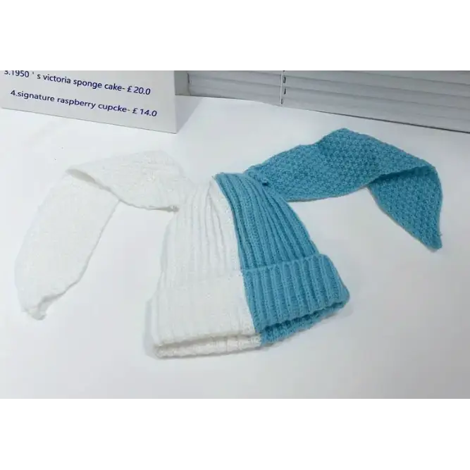 Bunny Beanie Stocking Cap Hat - Teal/White - Clothing & Apparel