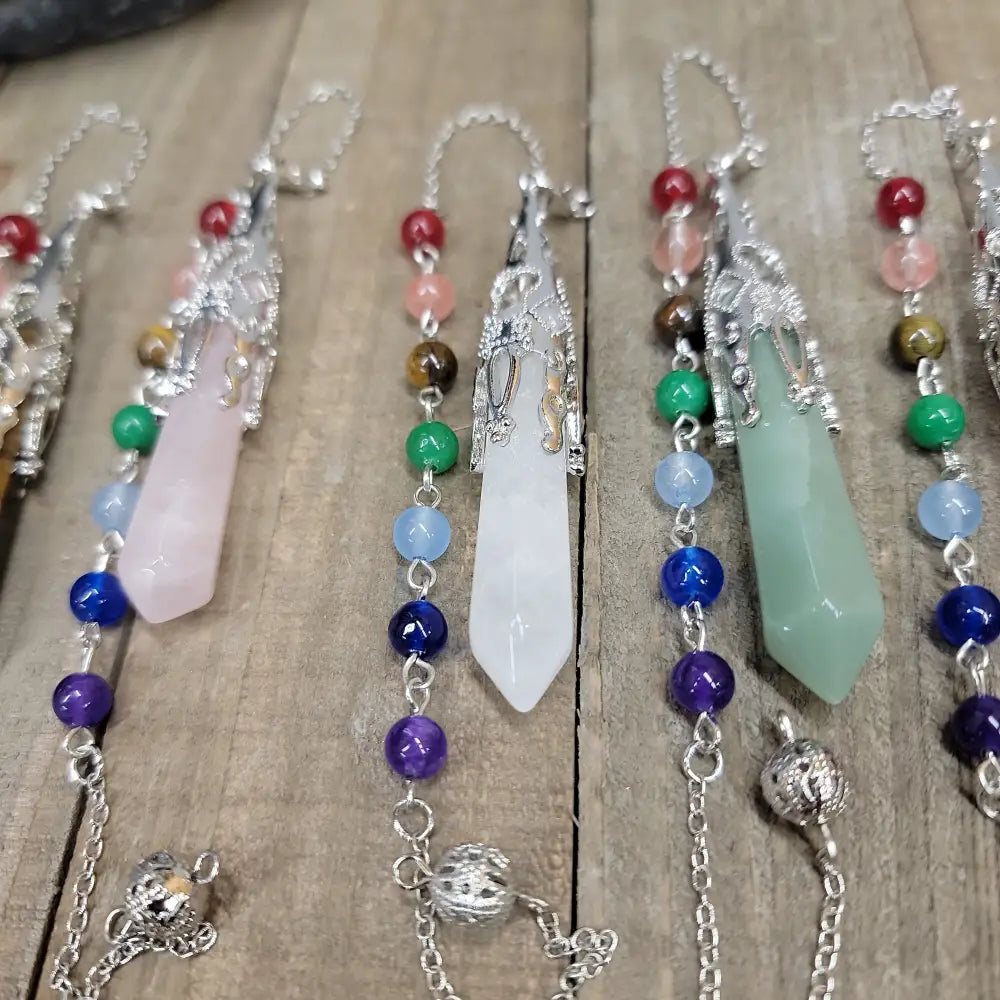 CAPPED PENDULUM - CHAKRA CHAIN - CLEAR QUARTZ - Pendulums & Mats