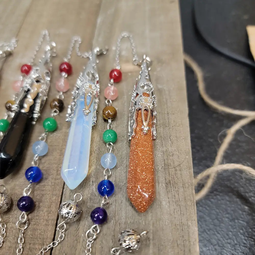 CAPPED PENDULUM - CHAKRA CHAIN - GOLD SUNSTONE - Pendulums & Mats