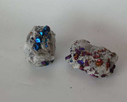 🦚✨ Chalcopyrite (Peacock Ore) with Calcite & Quartz – Joyful Transformation Amplified Energy & Spiritual Clarity! ✨🦚
