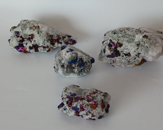 🦚✨ Chalcopyrite (Peacock Ore) with Calcite & Quartz – Joyful Transformation Amplified Energy & Spiritual Clarity! ✨🦚