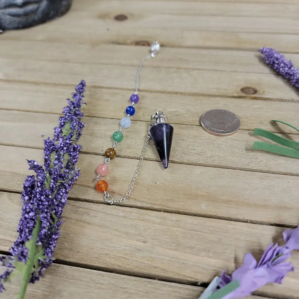 CONE PENDULUM W/CHAKRA CHAIN - AMETHYST - Pendulums & Mats