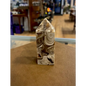 Hand-carved Mexican Crazy Lace Agate tower featuring intricate, colorful swirls and banded patterns, displayed on a white background.