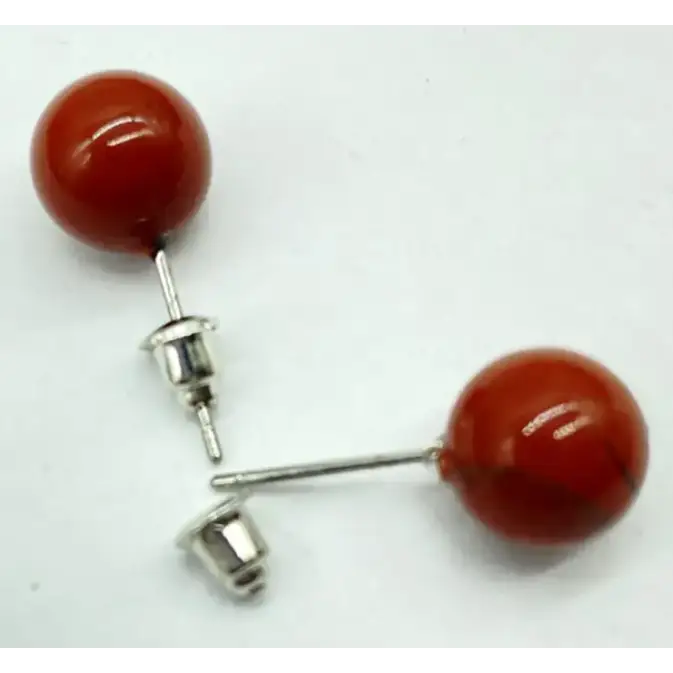 6MM & 8MM Bead Crystal Earrings - 8MM Red Jasper - Jewelry