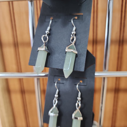 Crystal Bi-Point Earrings - Green Aventurine - Jewelry