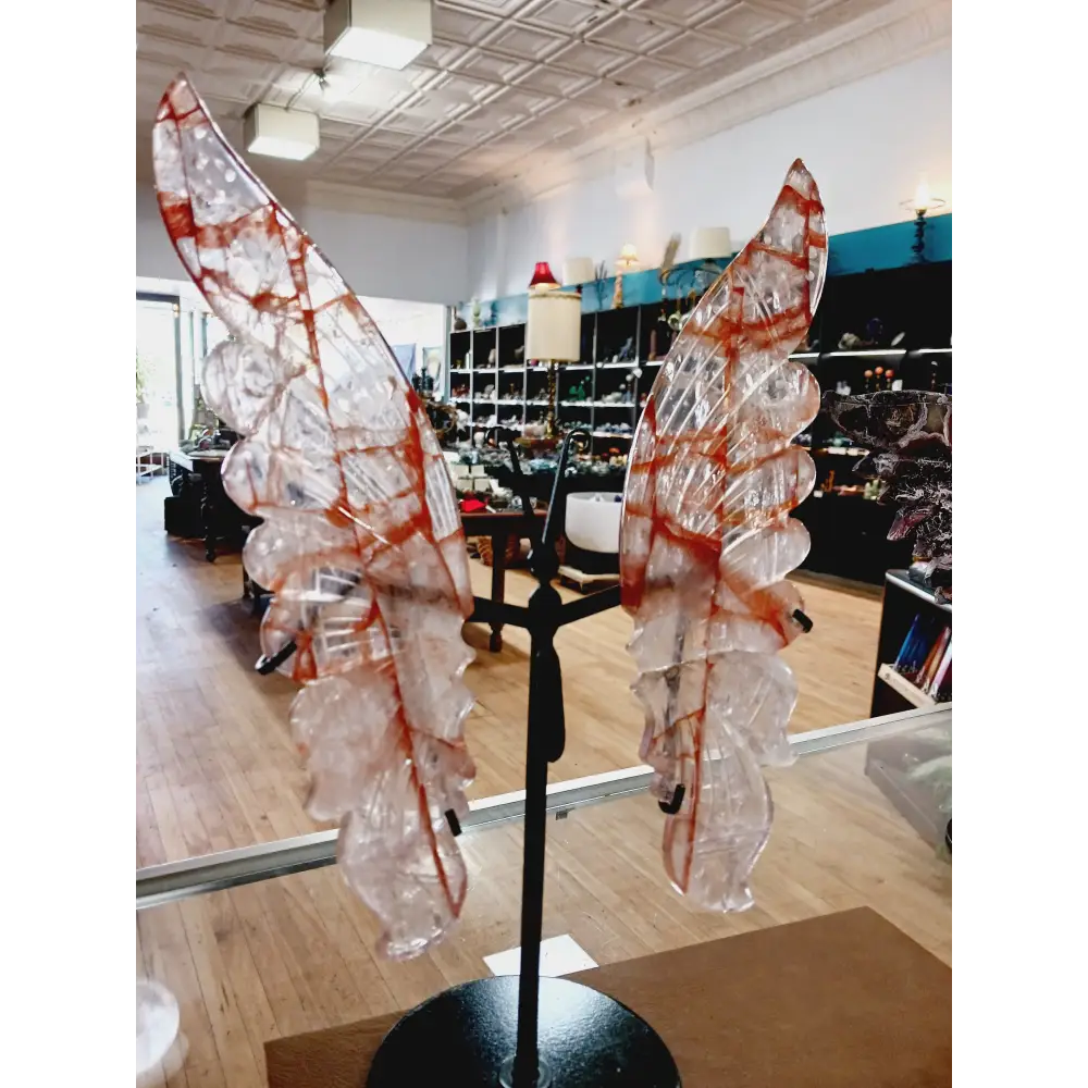 ✨ Crystal Wings with Stand – Transformation Protection and Angelic Energy! 🌟 - Fire Quartz wing was broken and mended