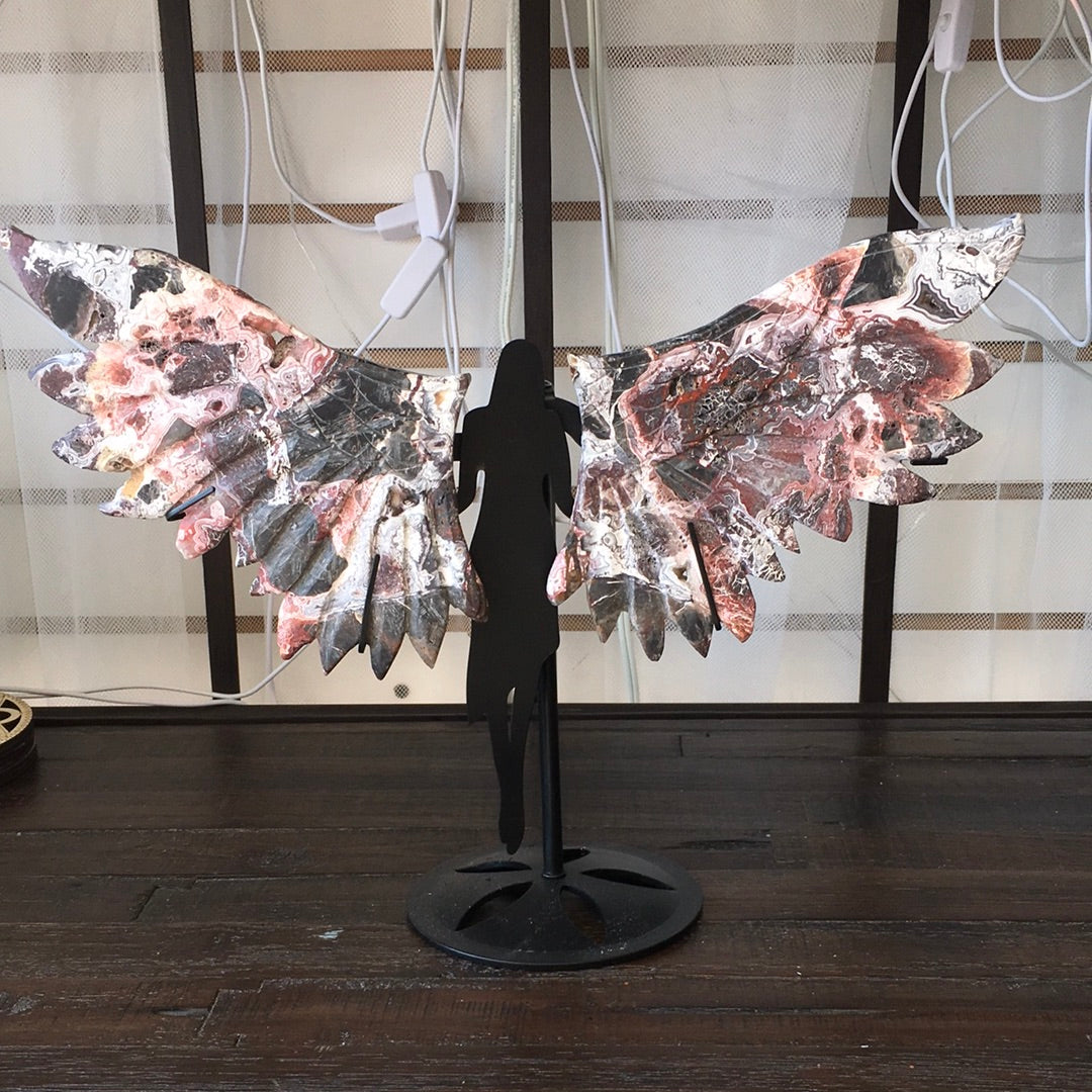 Crystal Wings with Stand - Red Mexican Agate #1 - Carvings