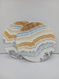 Dendritic Orange Calcite charging plate, 5.5 inches, with vibrant orange hues and natural dendritic patterns, displayed on a white background.