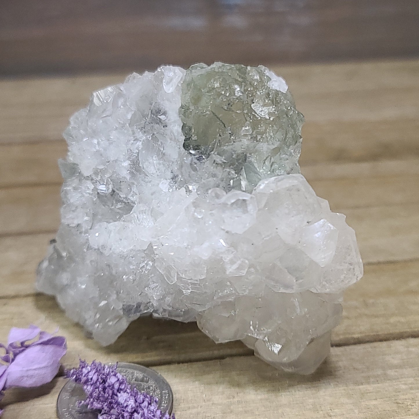 Diamond Calcite Natural Clusters on Green Apophyllite - 8 - Specimens