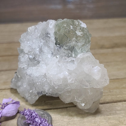 Diamond Calcite Natural Clusters on Green Apophyllite - 8 - Specimens