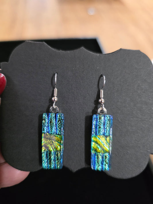 🌈✨ Dichroic Glass Earrings – Iridescent Color Magical Sparkle and Wearable Art! 🔮 Pair 1