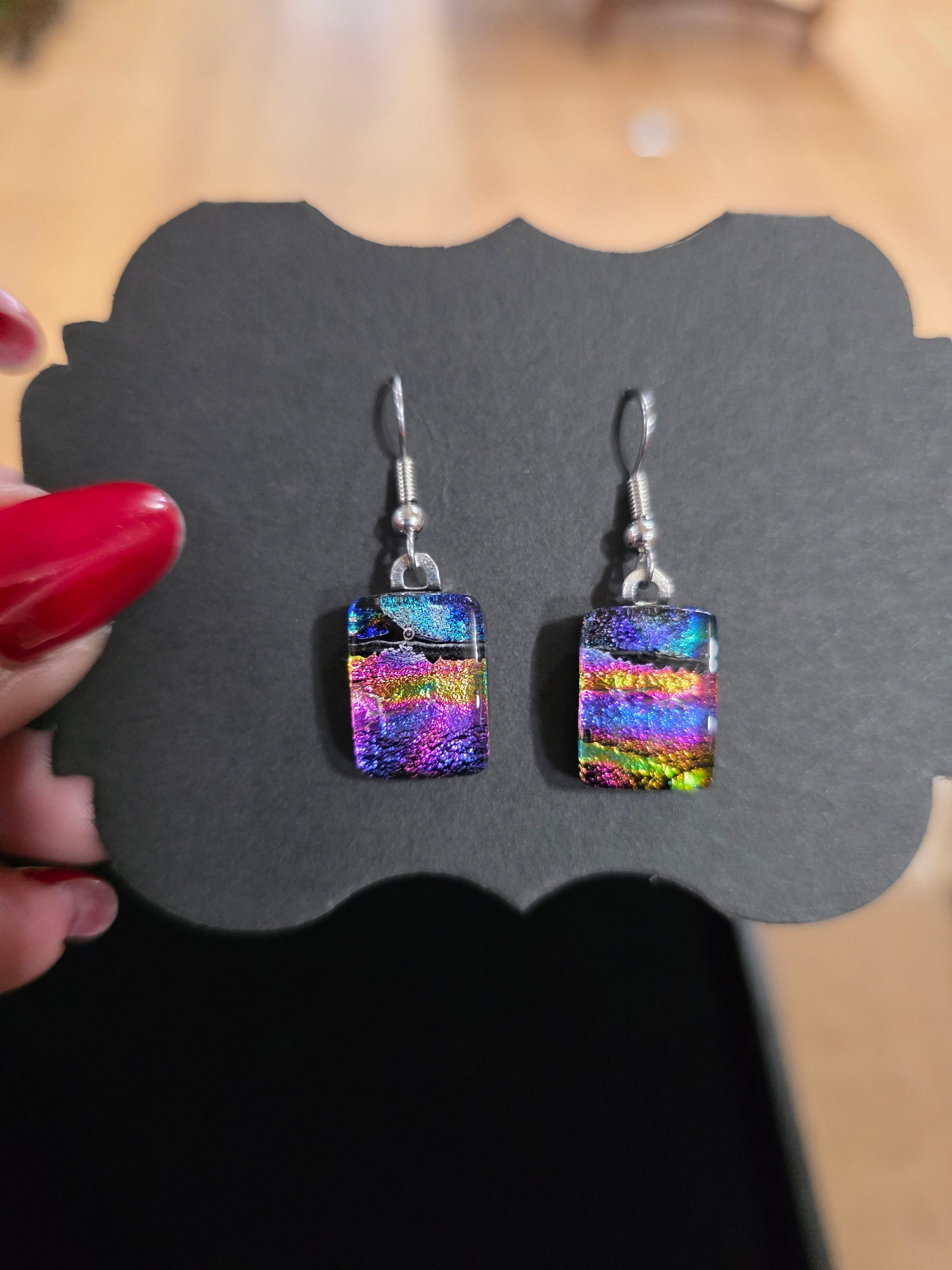 🌈✨ Dichroic Glass Earrings – Iridescent Color Magical Sparkle and Wearable Art! 🔮 Pair 2