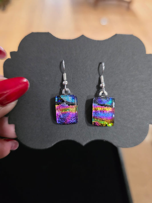 🌈✨ Dichroic Glass Earrings – Iridescent Color Magical Sparkle and Wearable Art! 🔮 Pair 2