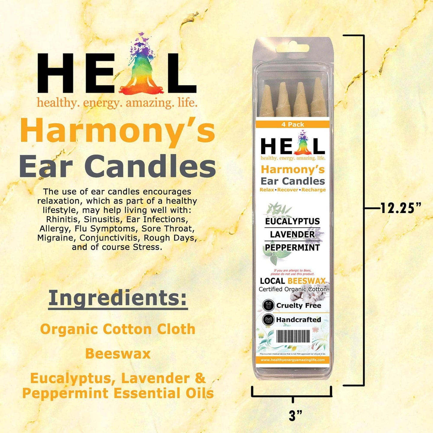 🕯️🌿 Eucalyptus Lavender & Peppermint Beeswax Ear Candles – 2-Pack – Refresh Relax & Renew! ✨ - Candles & Accessories