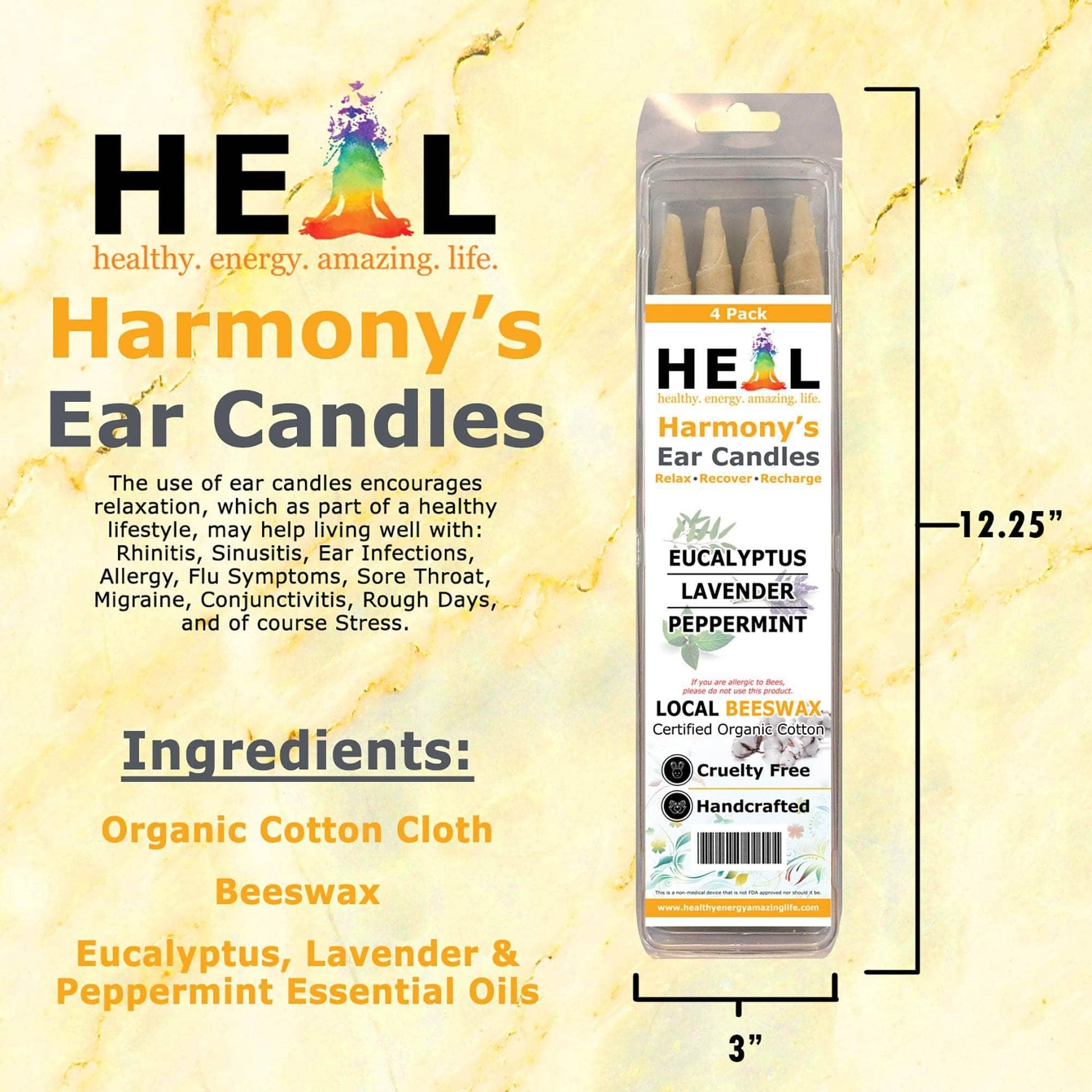 🕯️🌿 Eucalyptus Lavender & Peppermint Beeswax Ear Candles – 2-Pack – Refresh Relax & Renew! ✨ - Candles & Accessories