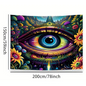 Large 78" x 59" tapestry featuring a bold evil eye surrounded by vibrant flowers, displayed on a white background. Perfect for protection, vibrant decor, and spiritual style.