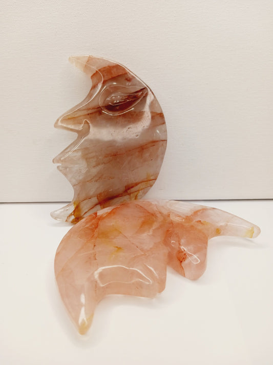 🌙🔥 Fire Quartz Moon Carving – Vitality Balance and Lunar Magic ✨ - Carvings