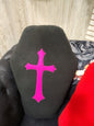 🖤 Fleece Coffin-Shaped Pillow - 19’’ x 13’’ ✨ - Black w/ Pink Cross - Pillows Blankets & Stuffed Creatures