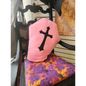 🖤 Fleece Coffin-Shaped Pillow - 19’’ x 13’’ ✨ - Pink & Black w/ Black Cross - Pillows Blankets & Stuffed Creatures