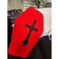 🖤 Fleece Coffin-Shaped Pillow - 19’’ x 13’’ ✨ - Red w/ Black Cross - Pillows Blankets & Stuffed Creatures
