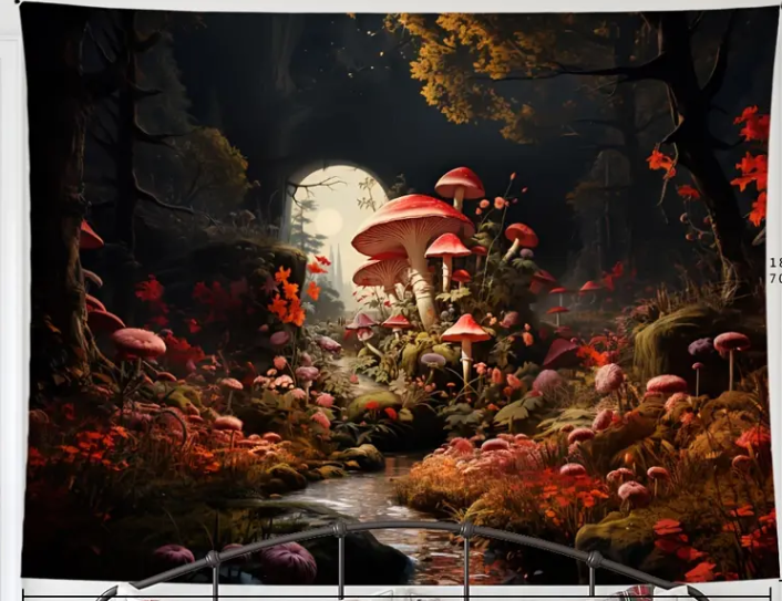 Large 59" x 79" tapestry featuring a vibrant, detailed floral design, displayed on a white background. Perfect for botanical beauty, uplifting decor, and sacred space magic.