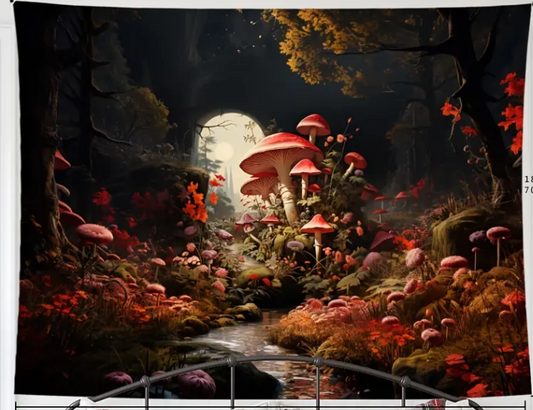 Large 59" x 79" tapestry featuring a vibrant, detailed floral design, displayed on a white background. Perfect for botanical beauty, uplifting decor, and sacred space magic.