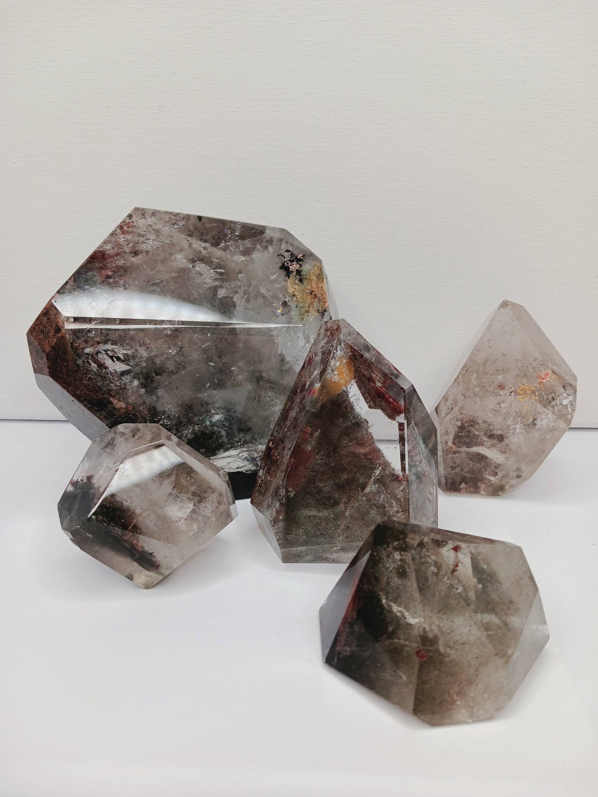 Hexagonal crystal formations on a white background